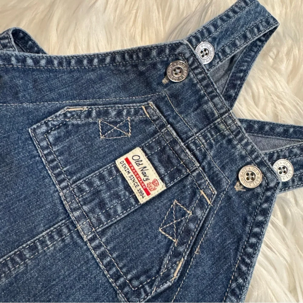Old Navy Baby Denim Shortall Romper 3-6M Blue Unisex Overalls‎ Snap